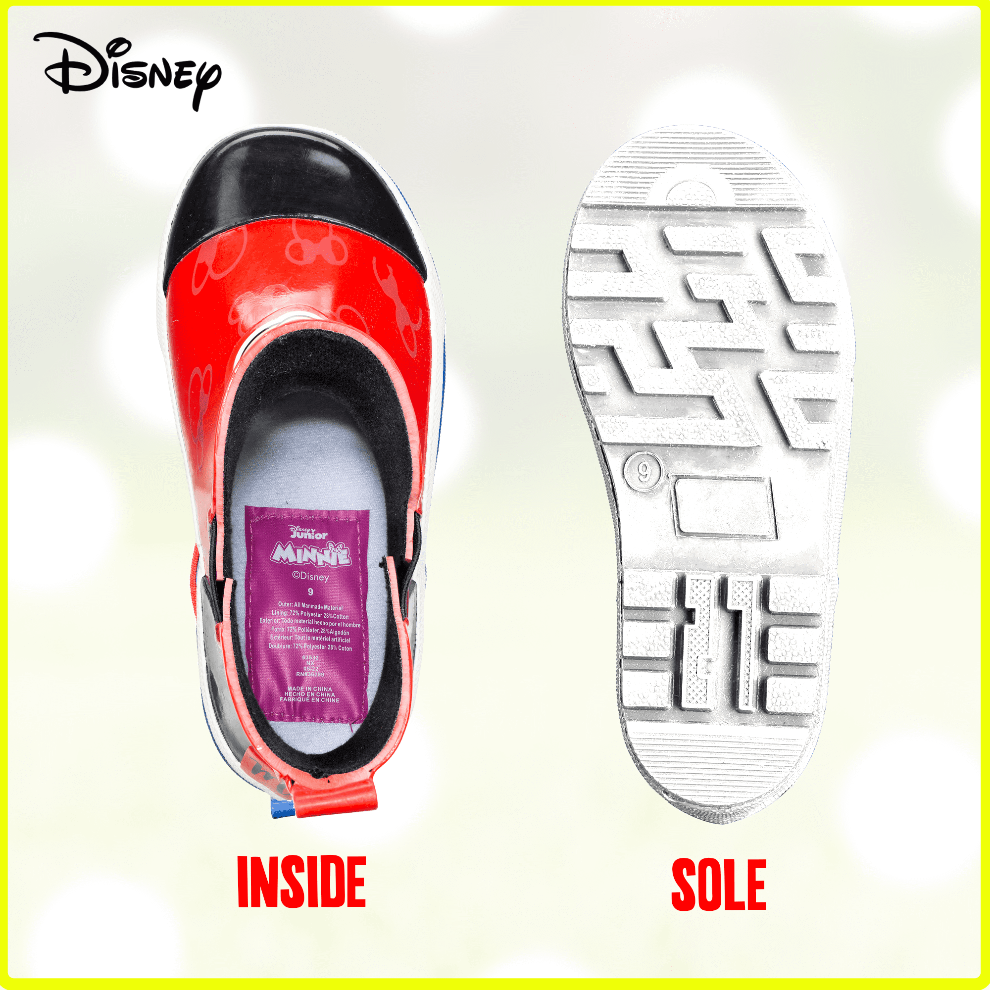 Disney Mickey and Minnie Mouse Mid Height Easy Slip-on Waterproof Rubber Boots -Boys and Girls - Many Sizes