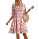 thumbnail image 1 of Vestido Informal de Verano para Mujer, Corta, Cuello Cuadrado, Fruncido, Estilo Bohemio, Floral, Minivestido Fluido de Corte A Rosa XXL, 1 of 8