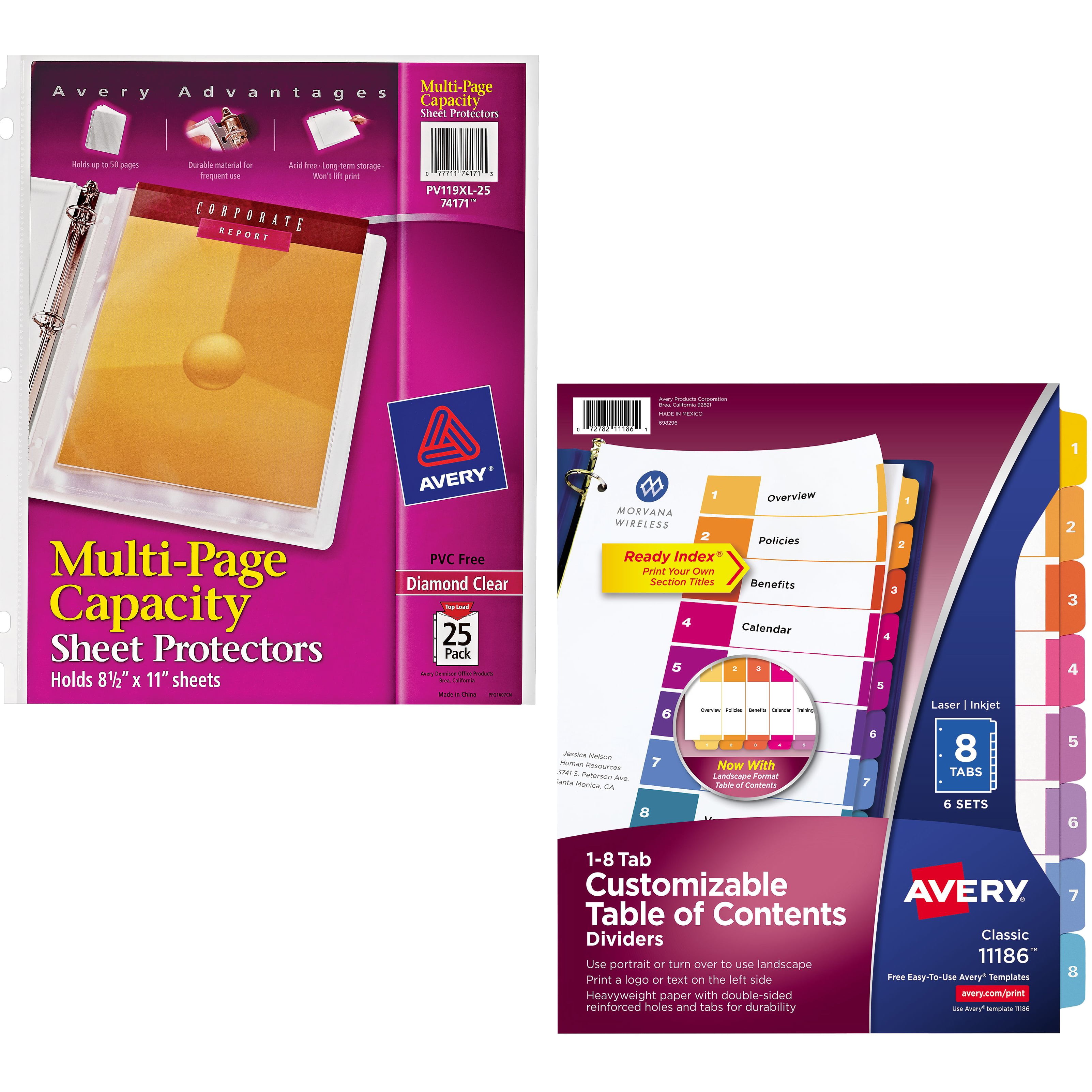 Avery Diamond Clear Multi-Page Capacity Sheet Protectors 74171, Acid Free, 25/Pack and Avery Ready Index Classic Tab Titles, 31-Tab 11128, 1-31, Letter, Black/White, 31/Set Bundle