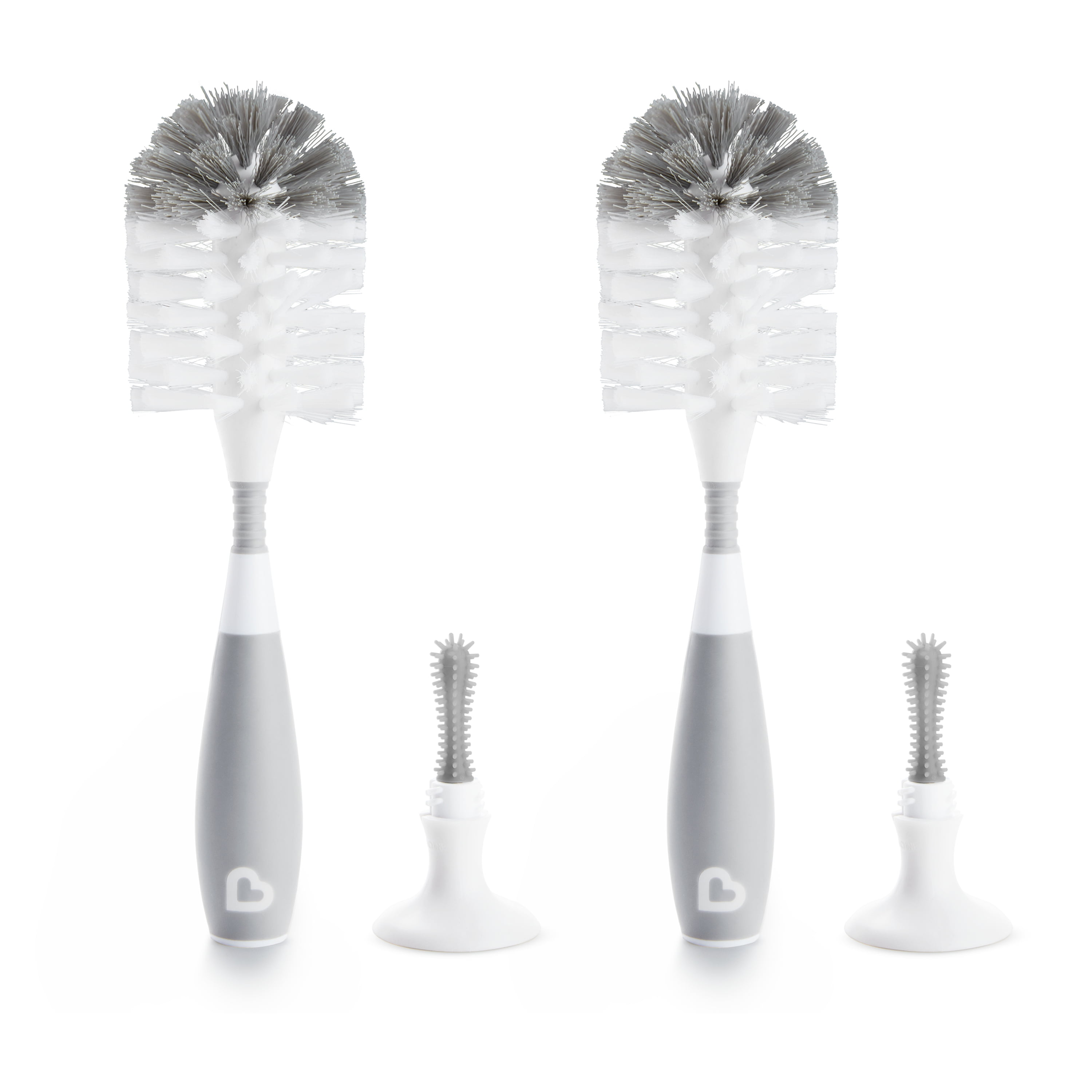 Munchkin Bristle Baby Bottle Brush with Suction Base, 2 Pack, Gray, Unisex