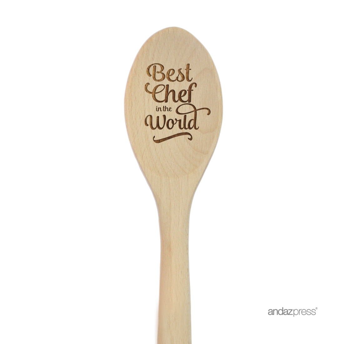 12-inch Andaz Press Laser Engraved Wooden Mixing Spoon 1-Pack Best Chef in the World 