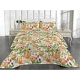 thumbnail image 2 of Ambesonne Citrus Quilted Bedspread Set 3 Pcs, Jungle Scene Leafy Twigs Art, King, Marigold Fern Green Ruby, 2 of 4