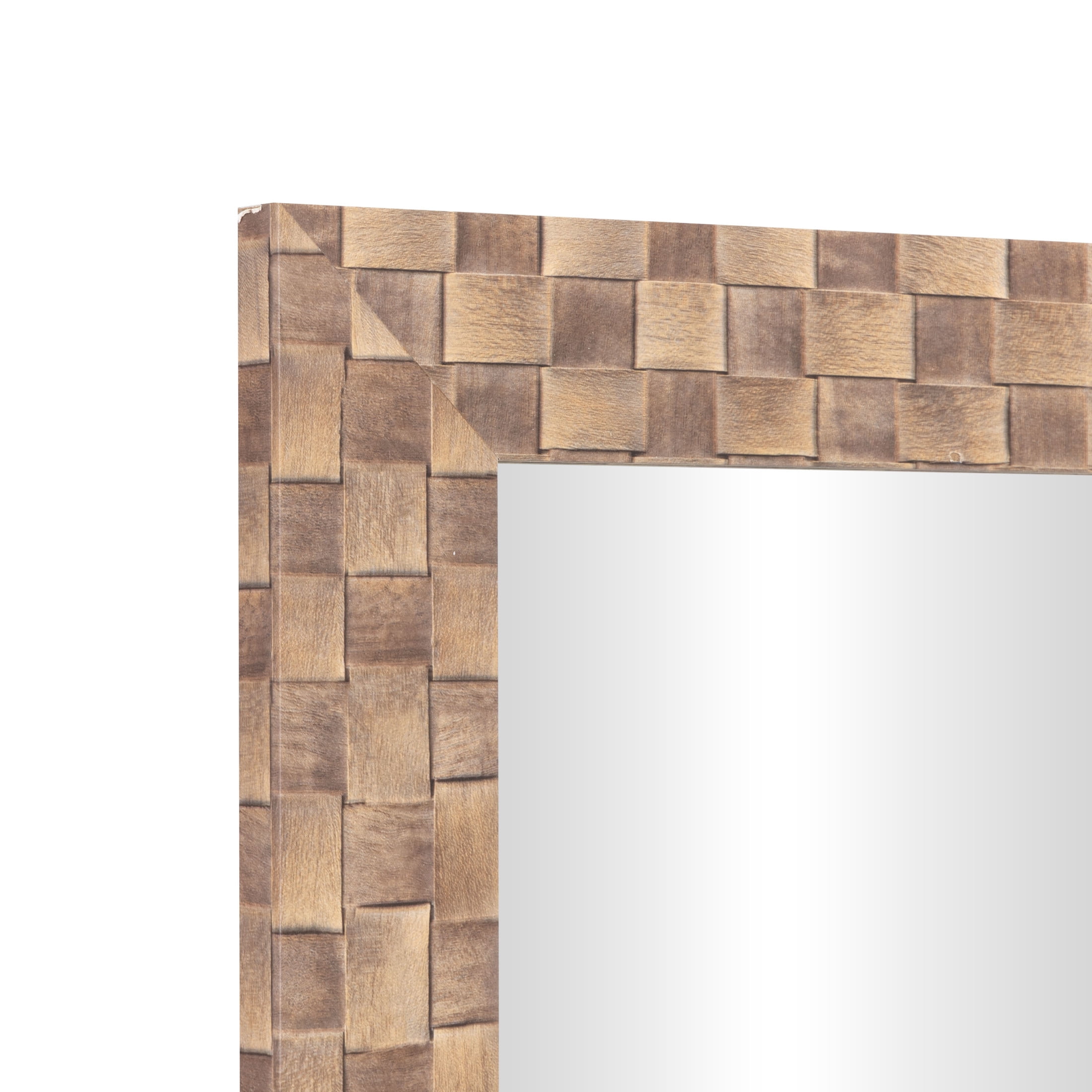 DecMode 24" x 36" Brown Wall Mirror with Checkered Pattern Frame