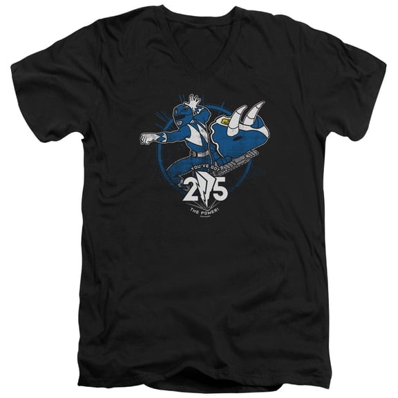 Power Rangers Blue 25 Adult V-Neck T-Shirt 30/1 T-Shirt Black