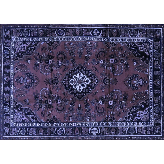 Ahgly Company Machine Washable Indoor Rectangle Persian Blue Traditional Area Rugs, 7' x 10'