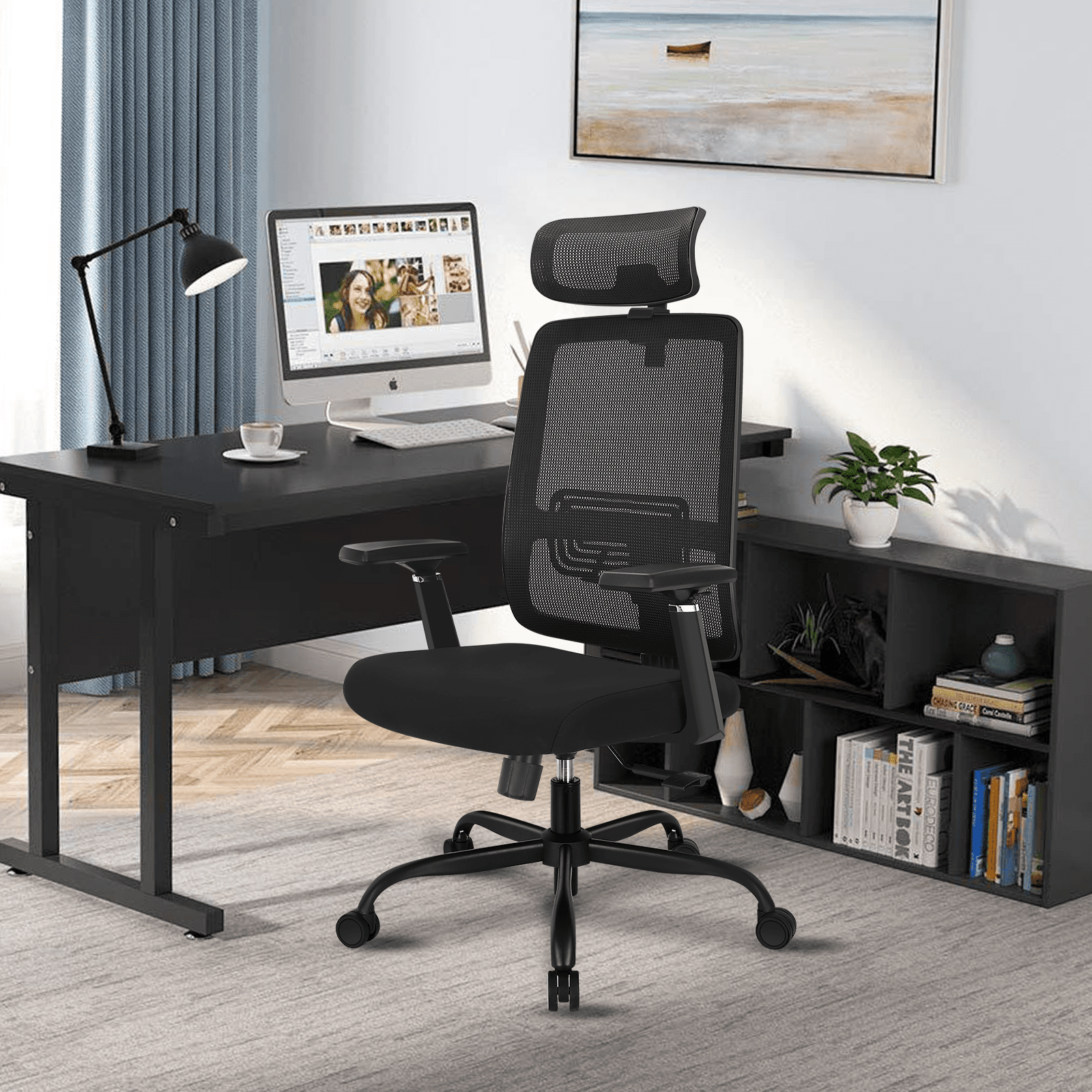 Ergonomic Office Chair - High Back Desk Chair with Adjustable Lumbar Support, Headrest & 3D Armrest - 135°Rocking Mesh Computer Chair (Black)