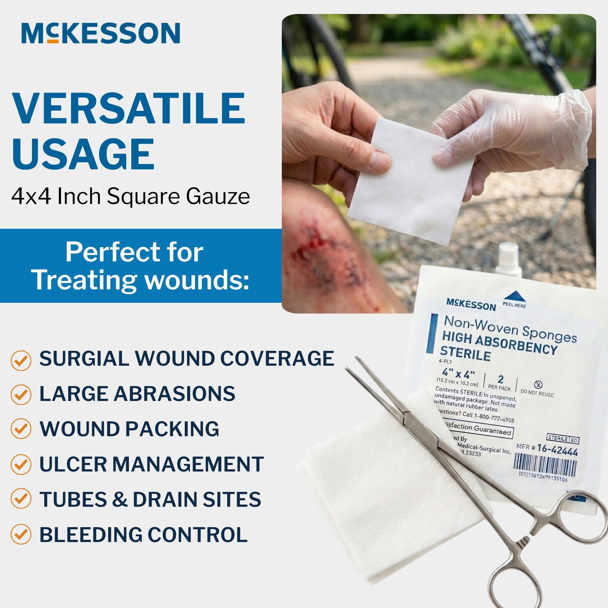 McKesson Non-Woven Gauze Sponges, Highly Absorbent Wound Pad - 4 in x 4 in, 2 per Pack, 600 Packs, 1200 Total