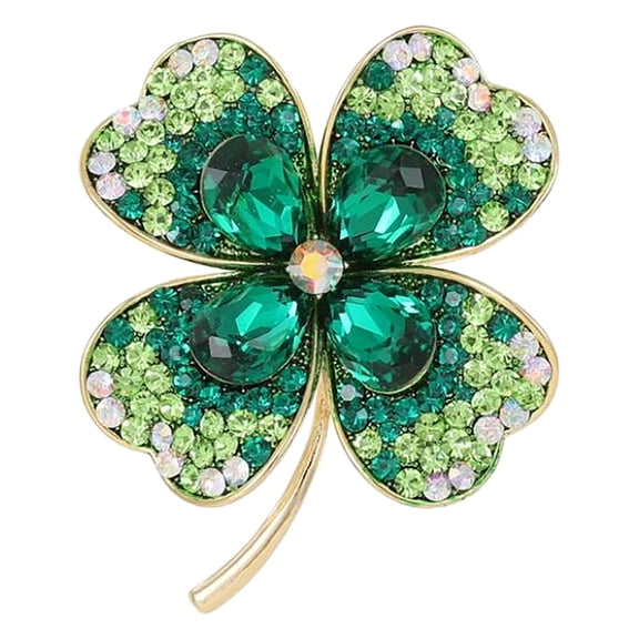 Women Shamrock Brooch Green Metal Lucky Clovers Pin Irish Souvenir Jewelry Decorative Crystal Lapel Pin for Jackets Clothing Bags