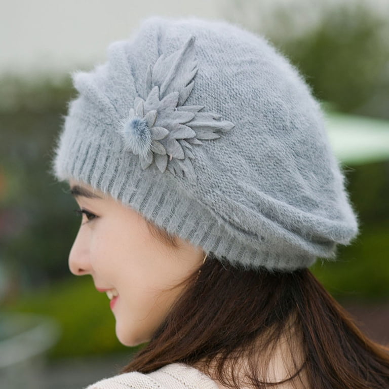 Hauaitttt Fashion Womens Flower Knit Crochet Hat Winter Warm  display picture 2