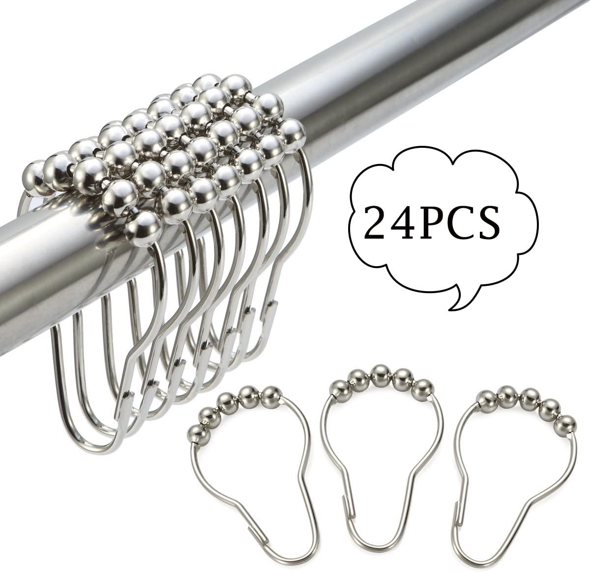 LNKOO 24 Pieces Stainless Steel Shower Curtain Roller Hook Rings，Rust