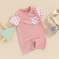 thumbnail image 3 of Elippeo Baby Summer Romper 3 6 12 18 Months Plaid Print Patchwork Short Sleeve Newborn Jumpsuit for Toddler Boy Girls Cute Clothes, 3 of 5