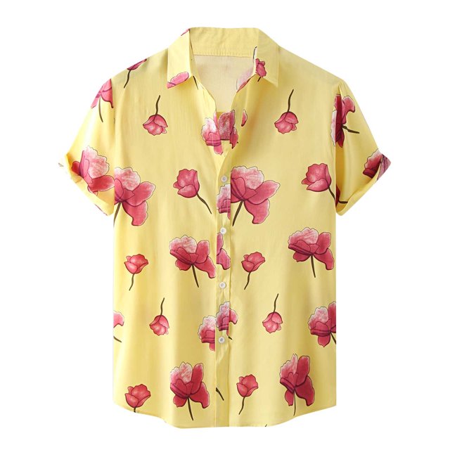 Hombres Casual Botones Playa Sin posicionamiento Estampado Turndown Camisa de manga corta Blusa Pompotops oipoqjl49491