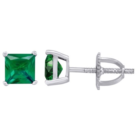 Sterling Silver Womens Green Princess Cut Cubic Zirconia 5mm Square Classic Studs Earrings