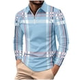 thumbnail image 2 of Blczomt Polo Tees for Men Polo Blue Long Sleeve Plaid Dress Shirt Color Block Half Zip Casual Mens Clothes, 2 of 3