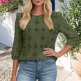 thumbnail image 4 of Enjoytime Tops for Women Trendy Solid Color Hollow Lace 3/4 Sleeve Shirts Round Neck Travel Business Casual Blouses, 4 of 6