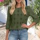thumbnail image 5 of Craaazy Women's Relaxed Fit Crew Neck Blouse, Solid Color 3/4 Sleeve Lace Eyelet Top, Loose Comfy Floral Lace Casual Tee for Spring & Summer Gifts, 5 of 6