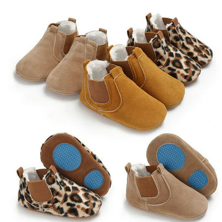 Toddler Newborn Baby Boy Girl Leather Soft Sole Crib Shoes Sneakers Prewalker Leopard Solid Warm First