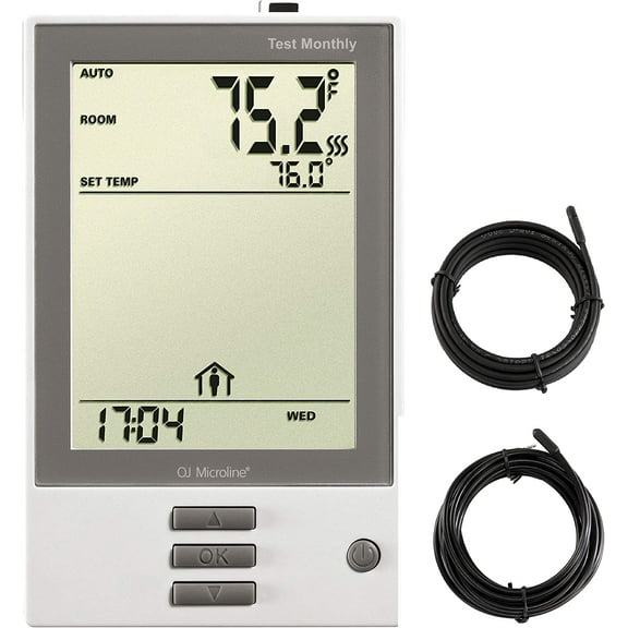 Thermostat with Built-in GFCI. Programmable Dual Voltage, Dual Sensing, Electric Radiant Floor Heating Thermostat. Includes 2 Floor Sensors, Primary Plus a Backup - Model UDG-4999