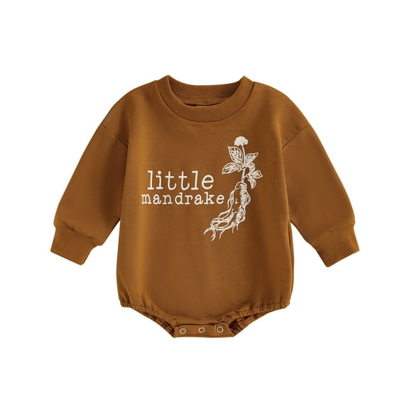 Musuos Baby Girls Boys Sweatshirt Romper 0-12Months Mandrake Letter Print Round Neck Long Sleeve Casual Jumpsuit for Fall