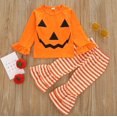 thumbnail image 2 of Ensemble Halloween Enfant, Haut à Volants Orange à Col Rond + Pantalon à Rayures, 2 of 5