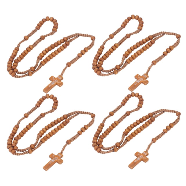 JUEGO DE ROSario de Madera, 10 piezas de collar Católico, Cuentas de Oraciónis protestantes y cuentas Talladas de Madera n atural Con Crucuz de Jesús, Cuello de Rosario