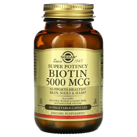 Biotin, 5,000 mcg, 50 Vegetable Capsules, Solgar