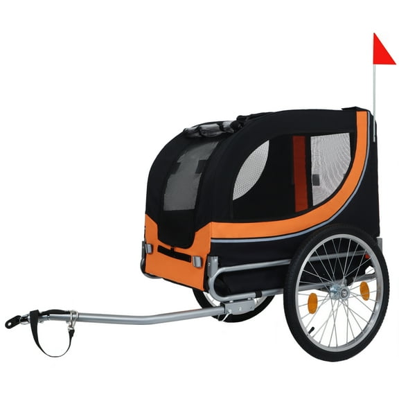 ZephyPaws Bike Dog Trailer,Carrier for Small and Large Pets up to 66 lbs,Easy Folding Cart Frame,Quick Release Wheel, Universal Bicycle Coupler,Washable Non-Slip Lining,Black Orange