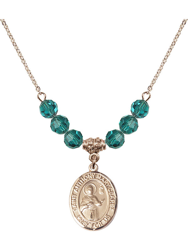 Bonyak Jewelry 18 Inch Hamilton Gold Plated Necklace w/ 6mm Blue December B 