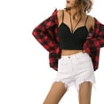 thumbnail image 4 of Qiylii Women Loose Plaid Shirt, Long Sleeve Button-down Lapel Tops Blouse, 4 of 7