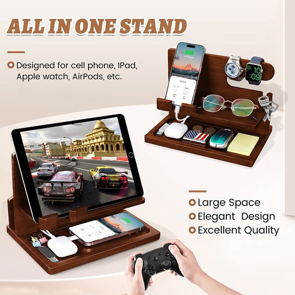 YUYAN-Wood Phone Docking Station - Nightstand Charging Organizer and Cell Phone Stand - Bedside Gift for Men