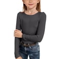 thumbnail image 3 of AWZXDE Girls Basic Long Sleeve Rib Knit Stretch Tee Slim Fit T-Shirt Casual Everyday Top Comfy Kids Shirt For Layering Dark Gray,9-10 Years, 3 of 3