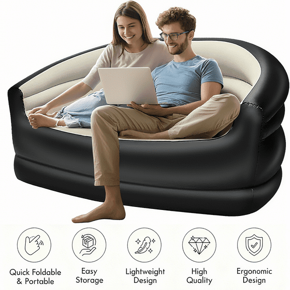 Inflatable Couch for Adults, Double Size Soft Velvet Air Sofa - Portable for Camping, Beach, Travel, Home & Outdoor Use