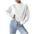 thumbnail image 2 of QUNYINEY Mock Neck Women Sweaters Bow Embroidered Knit White Pullover Tops Long Sleeve Lightweight Casual Regular Sweaters, 2 of 4