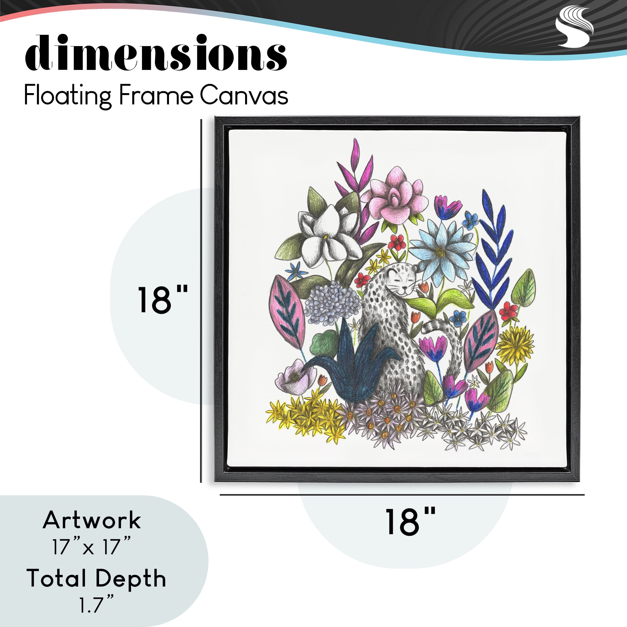 Leopard in Midst of Flowers Black Framed Floater Canvas Wall Art, design by Cecilia Battaini