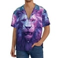 thumbnail image 3 of Honeii 's Cool Lion Head for men's short-sleeved button-up collared shirt featuring a pocket, perfect for beach vacations, and travel adventures., 3 of 5