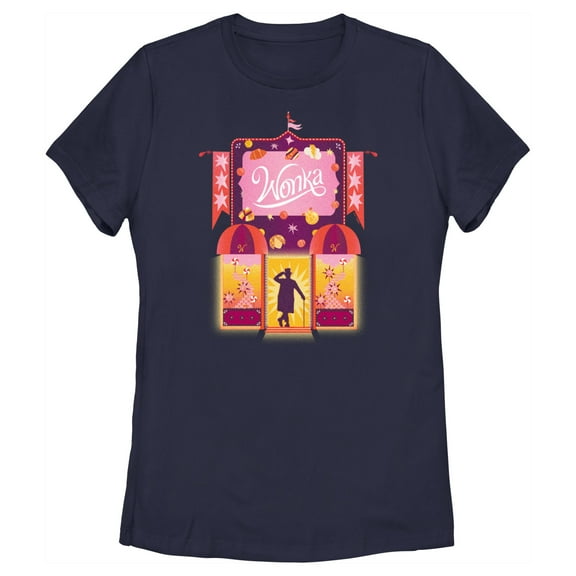 Women's Wonka Candy Factory Logo Graphic Tee Navy Blue Large