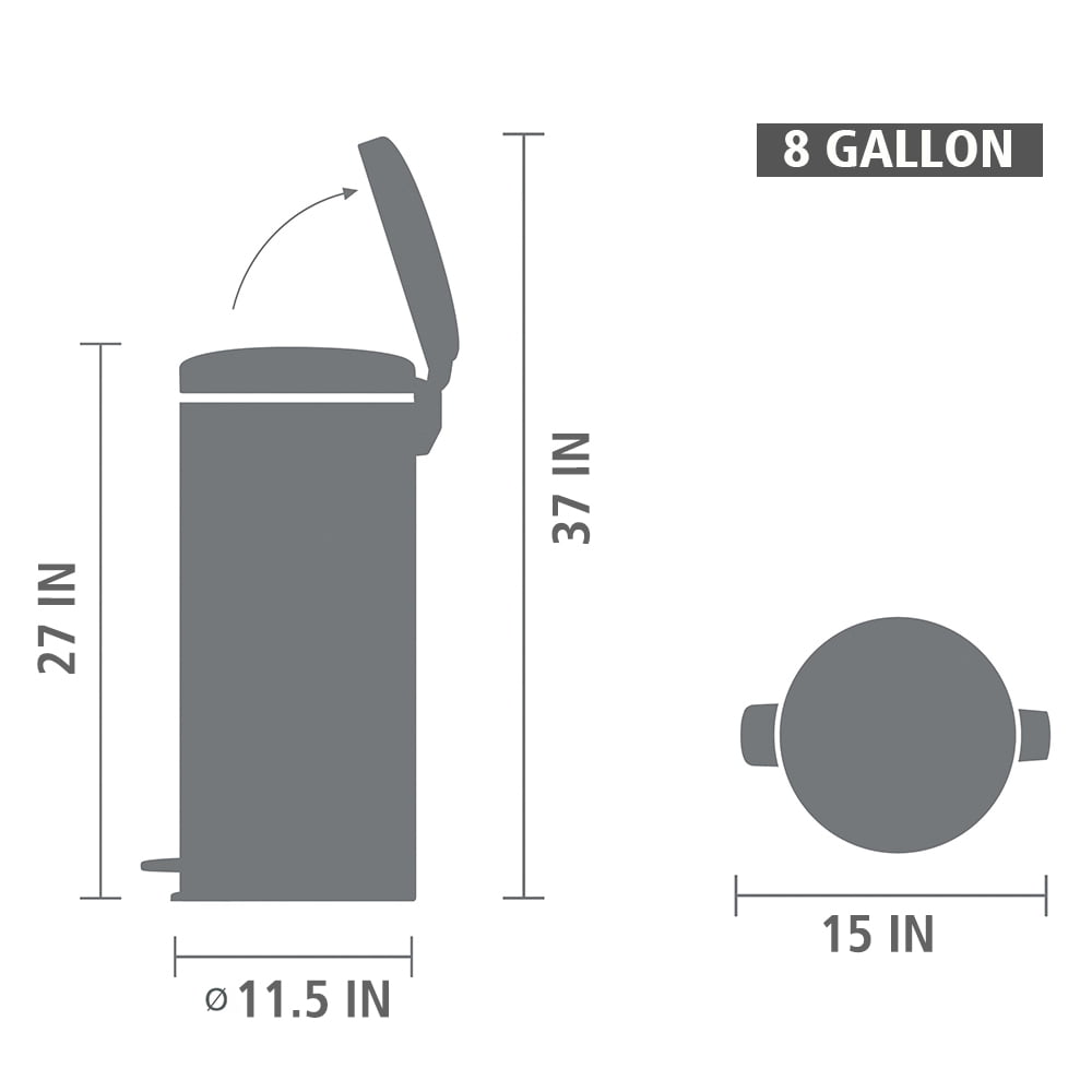 Brabantia Trash Can Newicon, 8 Gallon / 30L Metallic Gray