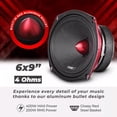 thumbnail image 5 of 2 Pack DS18 6x9" Midrange Loudspeaker 400 Watts Max 200 Watts RMS 4Ω Car Audio, 5 of 7
