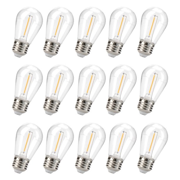 Leadleds 15 Pack LED S14 Replacement Light Bulbs, Plastic Shatterproof Waterproof Edison Vintage