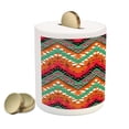 thumbnail image 2 of Tribal Piggy Bank, Hand Paint Zigzag Pattern Effects Brushstrokes, Ceramic Coin Bank Money Box for Cash Saving, 3.6" X 3.2", Sea Green Marigold, by Ambesonne, 2 of 4