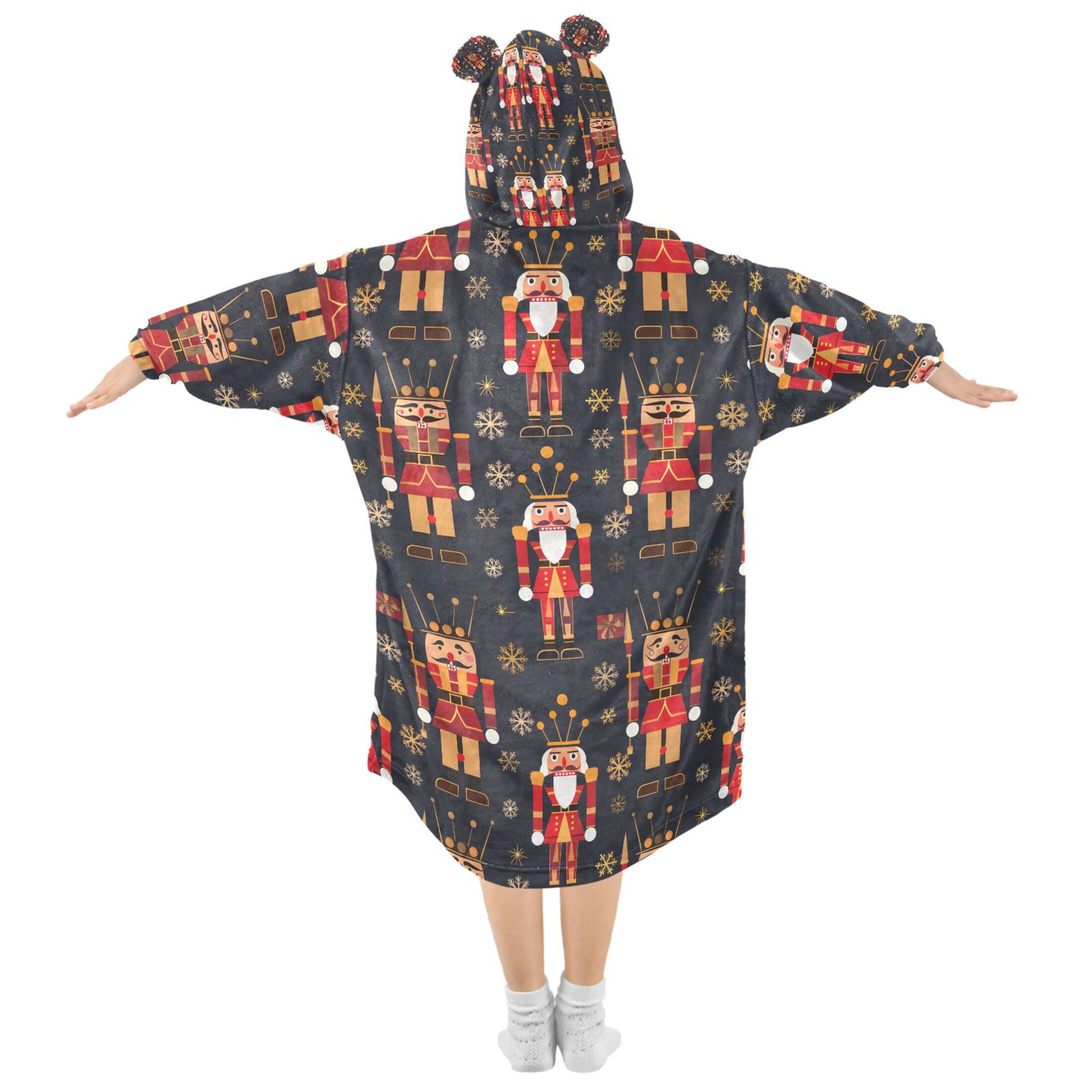 joogoo Wearable Blanket Hoodie for Christmas Golden Nutcracker Oversized Sherpa Hooded 3-14 YR M