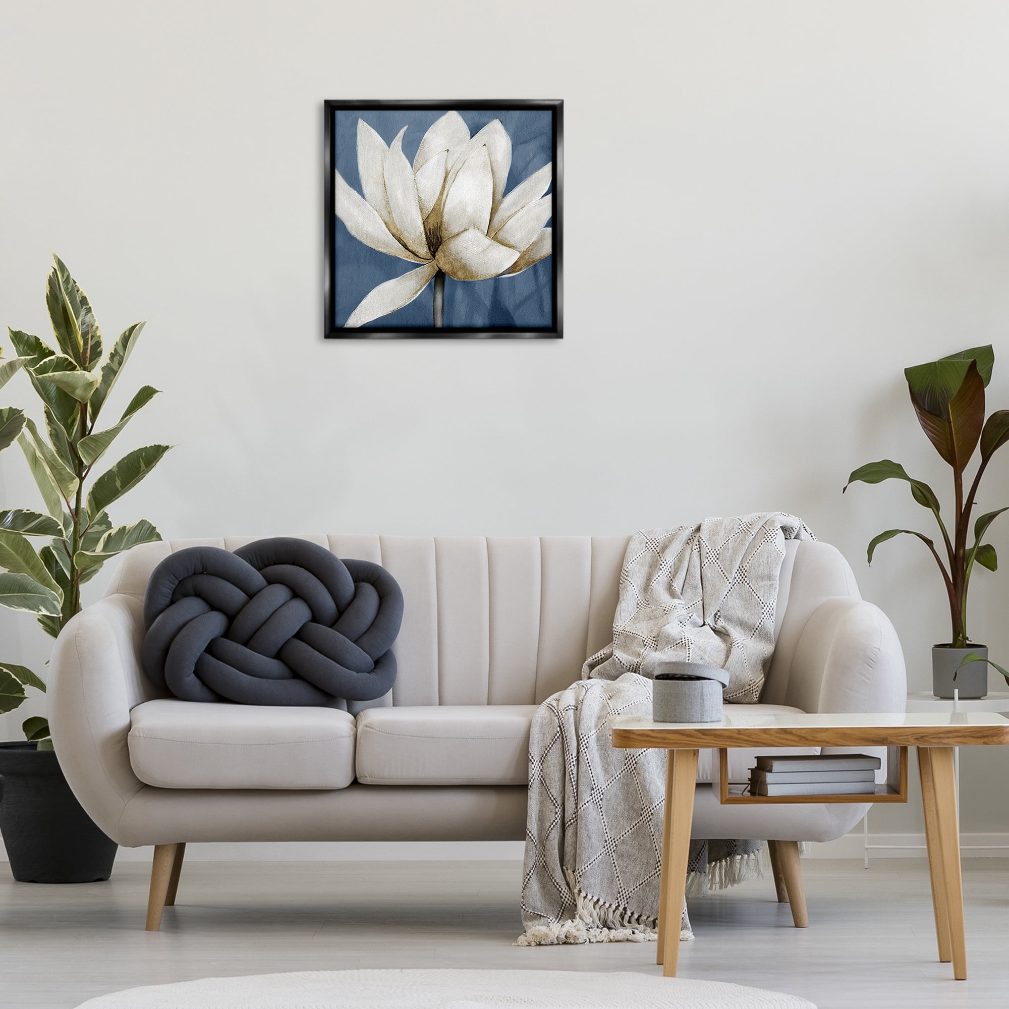Stupell Industries White Lotus Blooms Botanical & Floral Painting Black Floater Framed Art Print Wall Art, 25 x 25