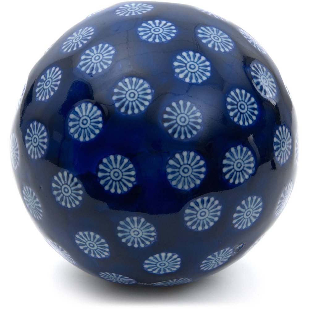 Oriental Furniture 6" Decorative Porcelain Ball, Blue with White Stars