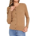 thumbnail image 2 of Suéter Cardigan INSPIRE CHIC para mujer, cuello redondo, con botones, de manga larga, casual, tejido, color marrón claro, talla S, 2 of 6