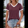 thumbnail image 3 of Camisetas de Corta con Cuello en V para Mujer, Color Vino Tinto XXL, 3 of 6