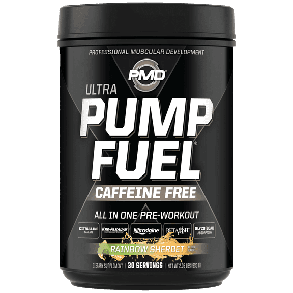 PMD Sports Ultra Pump Fuel Caffeine Free - Pre Workout- Energy, Strength, Endurance, Muscle Pumps And Recovery Complex Carbohydrates And Amino Energy - Rockin Rainbow Sherbert (30 Servings)