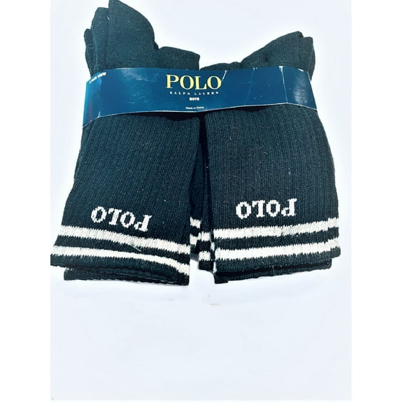 Polo Ralph Lauren Boy's 6 Pairs/Pack Crew Socks, Shoe Size 4Y-10, Black