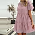 thumbnail image 4 of QUYUON Mini Dresses for Women Casual Crew Neck Short Sleeve Ruffle Tiered Summer Dress Pleated A-Line Flowy Short Dress Beach Sundress Evening Cocktail Party Knee Length Dresses Style D-138 Pink M, 4 of 6