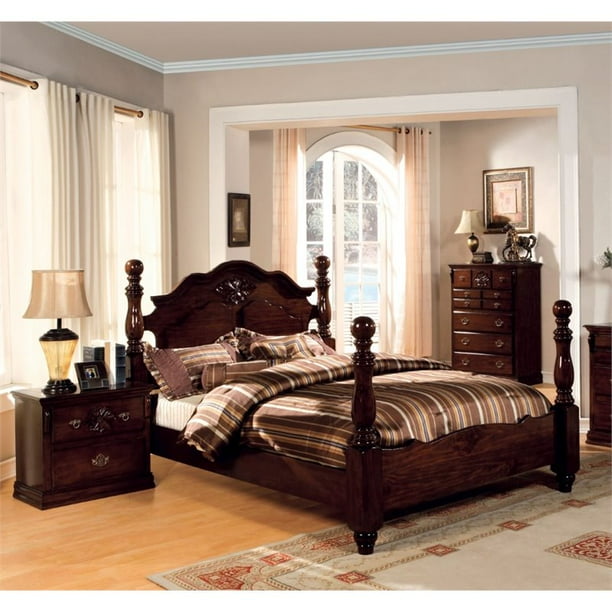 Foa Hemps 2pc Dark Pine Wood Bedroom Set King Nightstand Walmart Com Walmart Com