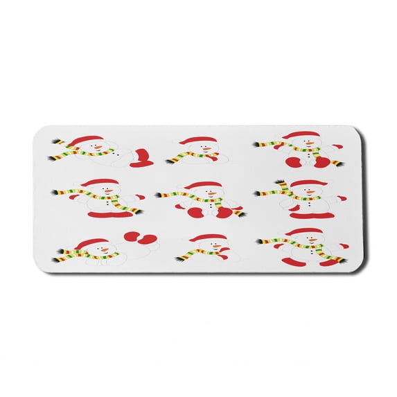 Christmas Computer Mouse Pad, Snowman with Scarf Different Funny Poses Noel Festivities Themed Motifs, Rectangle Non-Slip Rubber Mousepad X-Large, 35" x 15" Gaming Size, Red White Green, by Ambesonne